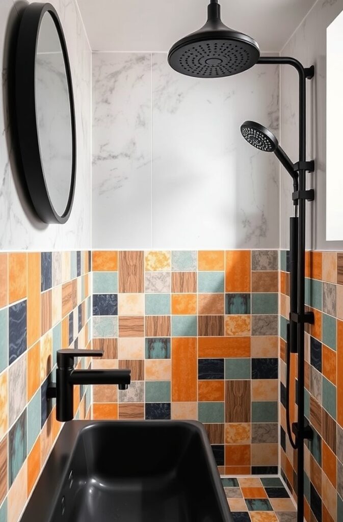 flux schnell bathroom with sleek black fixtures and vibrant pa 1