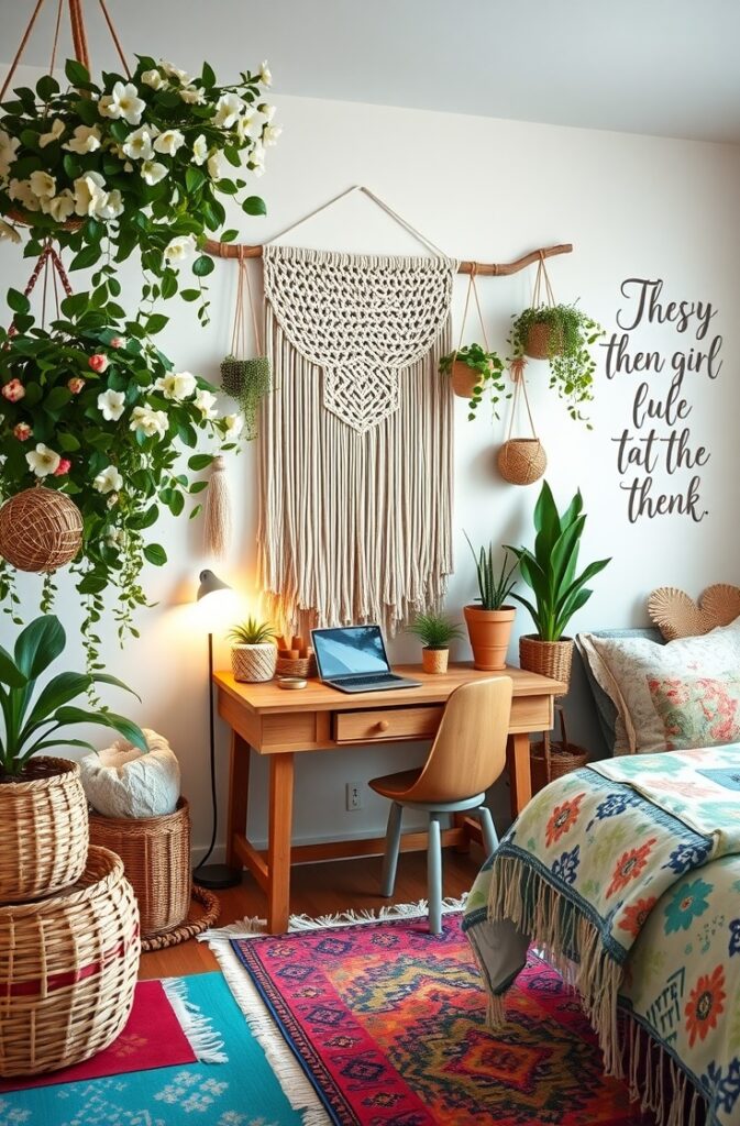 flux schnell boho chic teen girl bedroom with a vibrant and ec 0