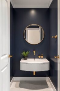 flux schnell compact guest bathroom with a navy blue accent wa 1