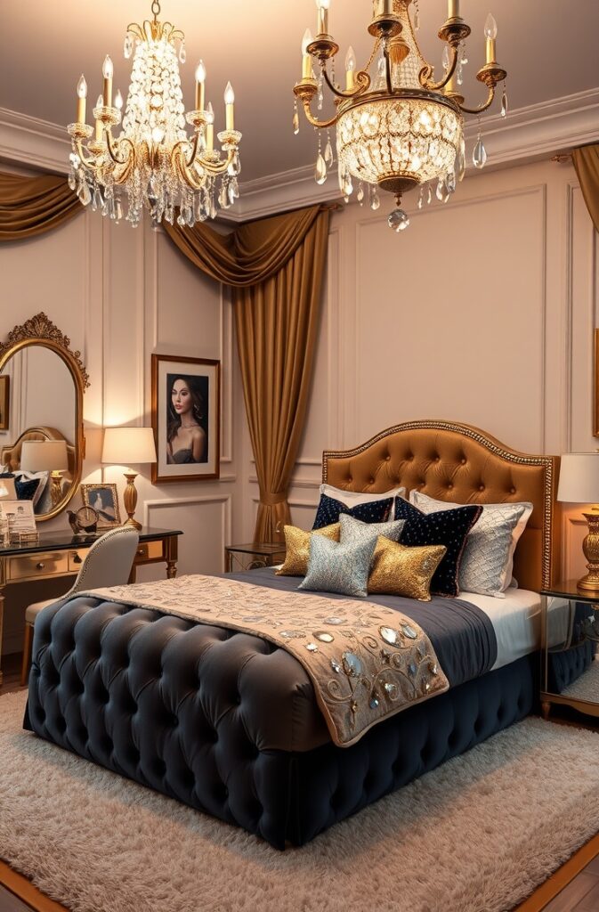 flux schnell glamorous teen girl bedroom with metallic gold an 3