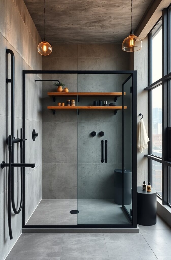 flux schnell industrial style bathroom featuring black metal f 2