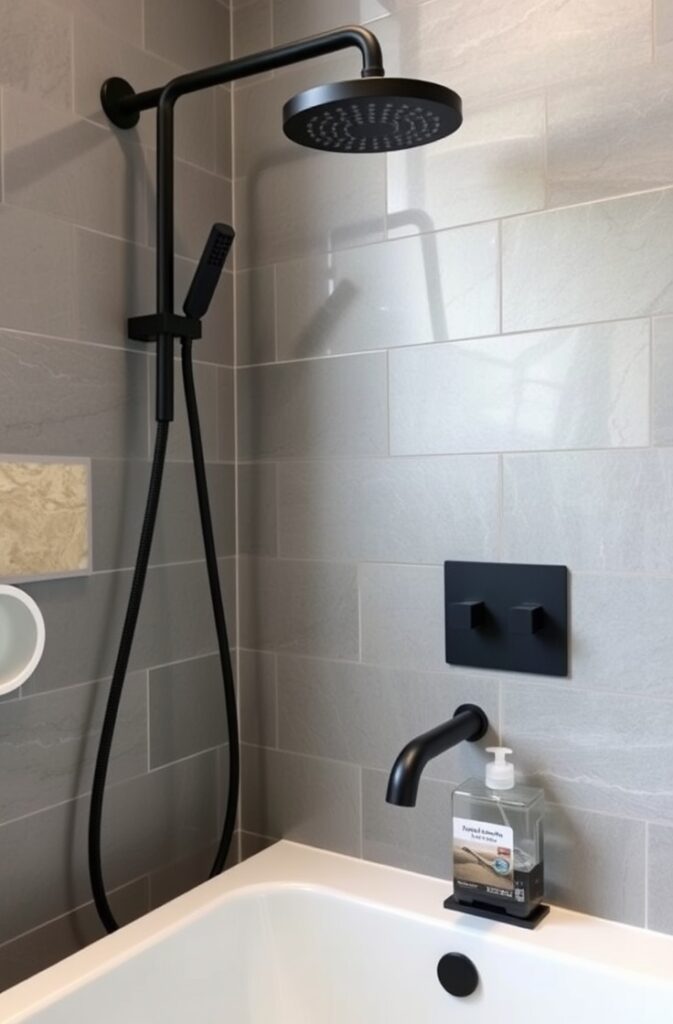 flux schnell matte black fixtures adorn the bathroom with a sl 1