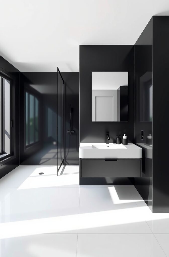 flux schnell minimalist bathroom featuring black fixtures a ma 1