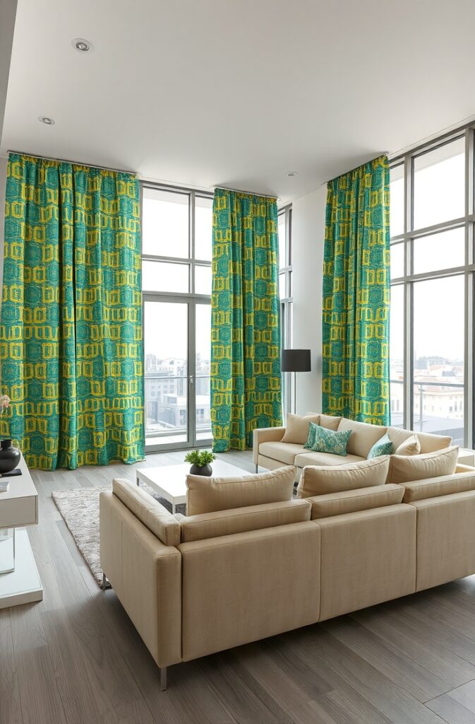 flux schnell modern living room with bold geometric patterned 3