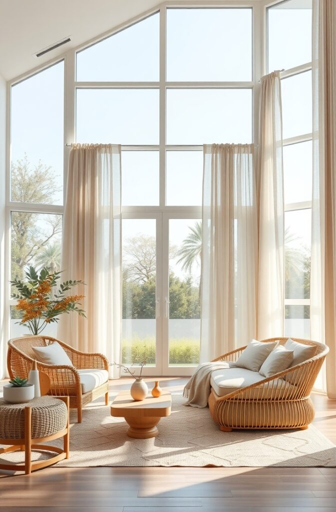 flux schnell modern living room with neutral linen curtains in 2
