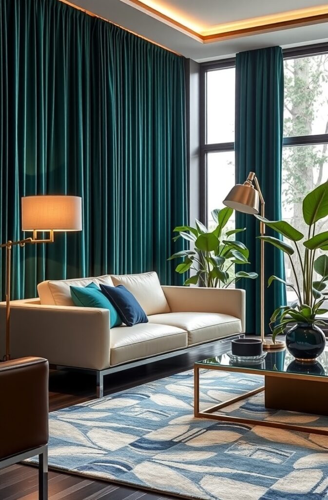 flux schnell modern living room with rich velvet curtains in d 1