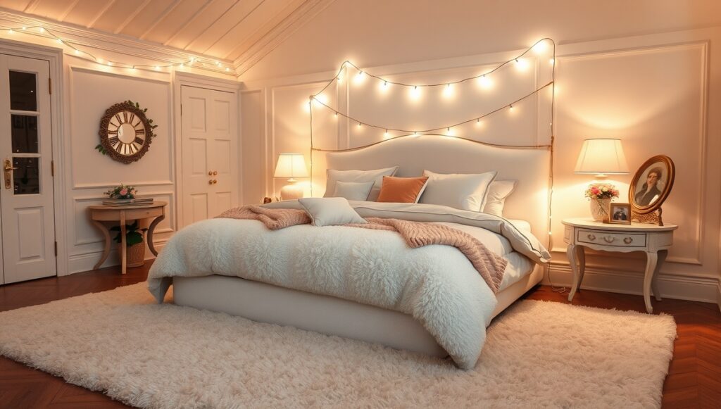 flux schnell romantic bedroom with a soft plush rug in a pale 0