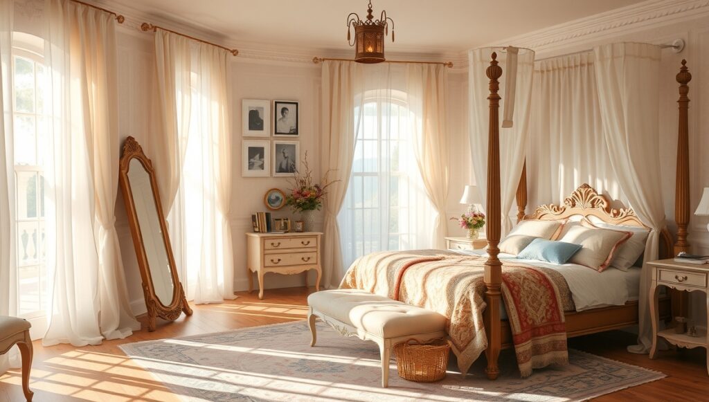 flux schnell romantic bedroom with flowing sheer white curtain 1