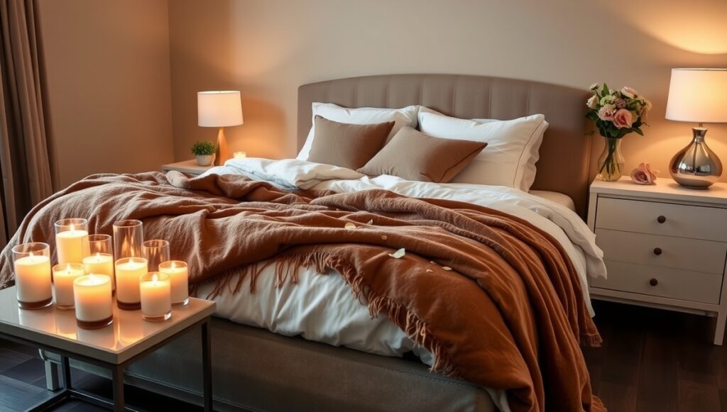 flux schnell romantic bedroom with numerous scented candles in 0