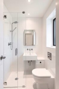 flux schnell small guest bathroom with a frameless glass showe 2