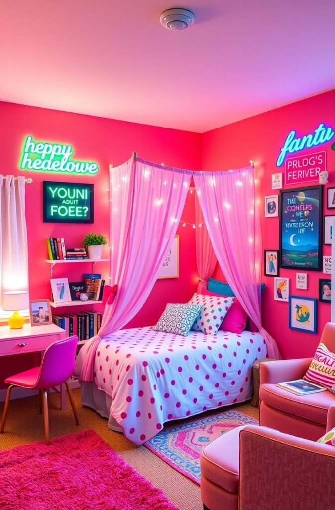 flux schnell vibrant teen girl bedroom with bright coral pink 2