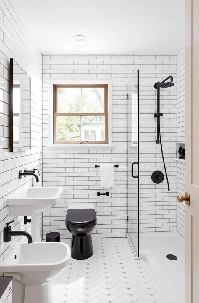 flux schnell white subway tile bathroom with a mix of horizont 2