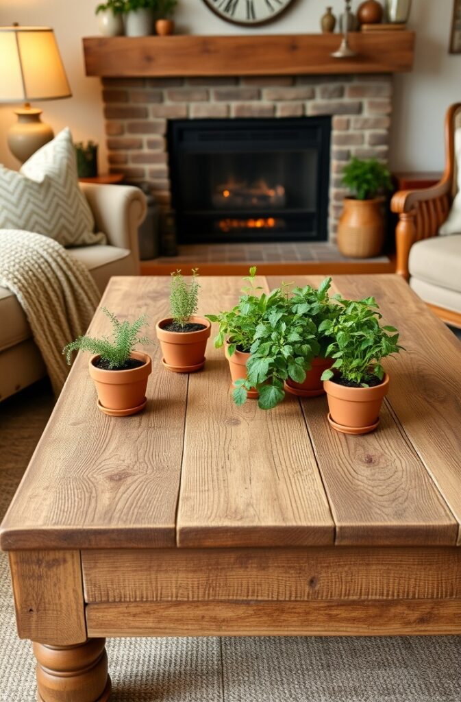 flux schnell a rustic wooden farmhouse coffee table sits in a 2